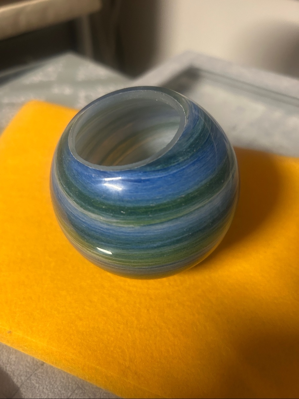 Handcrafted Blue & Green Swirl Glass Home Art Vase